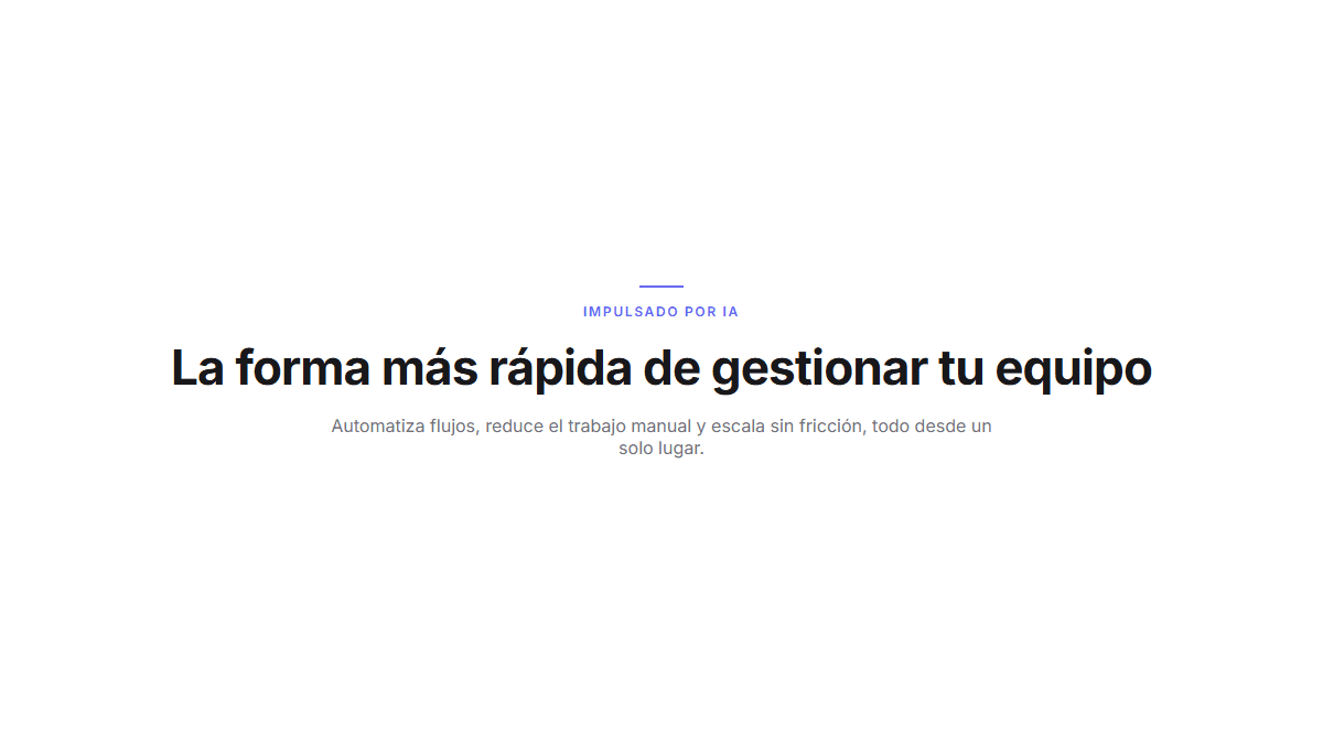 Hero genérico con una línea horizontal y una etiqueta en mayúsculas flotando arriba del titular