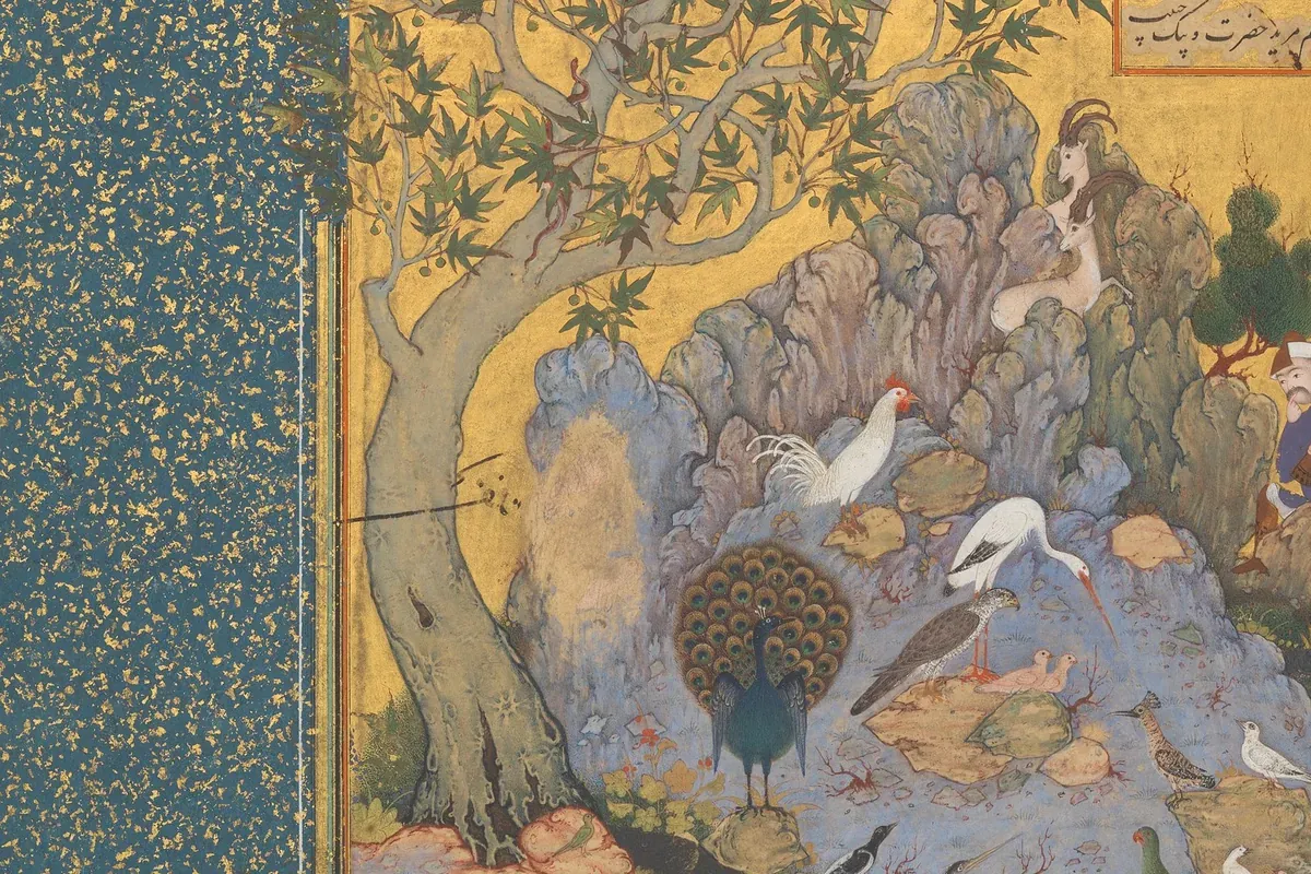 "The Concourse of the Birds", Folio 11r from a Mantiq al-Tayr (Language of the Birds) (detalle), Habiballah of Sava