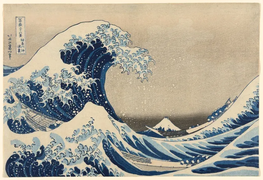 Under the Wave off Kanagawa (Kanagawa oki nami ura), also known as The Great Wave, from the series "Thirty-Six Views of Mount Fuji (Fugaku sanjūrokkei)", Katsushika Hokusai 葛飾 北斎