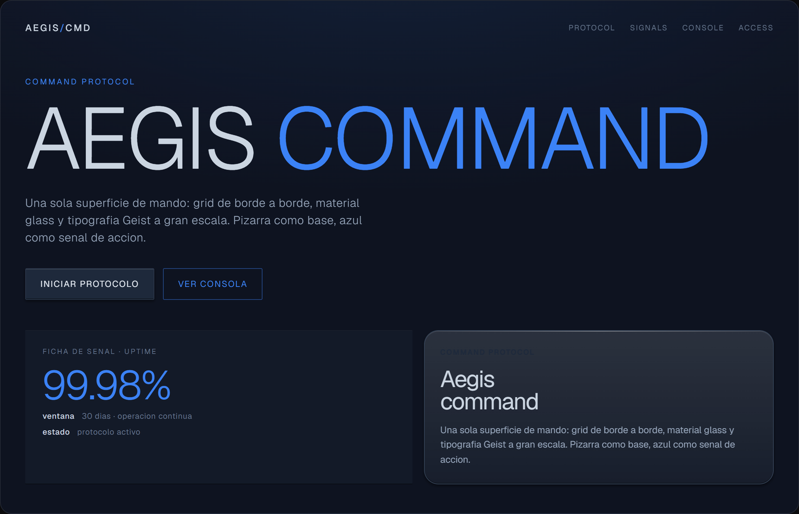 Hero del style guide Aegis Command Protocol