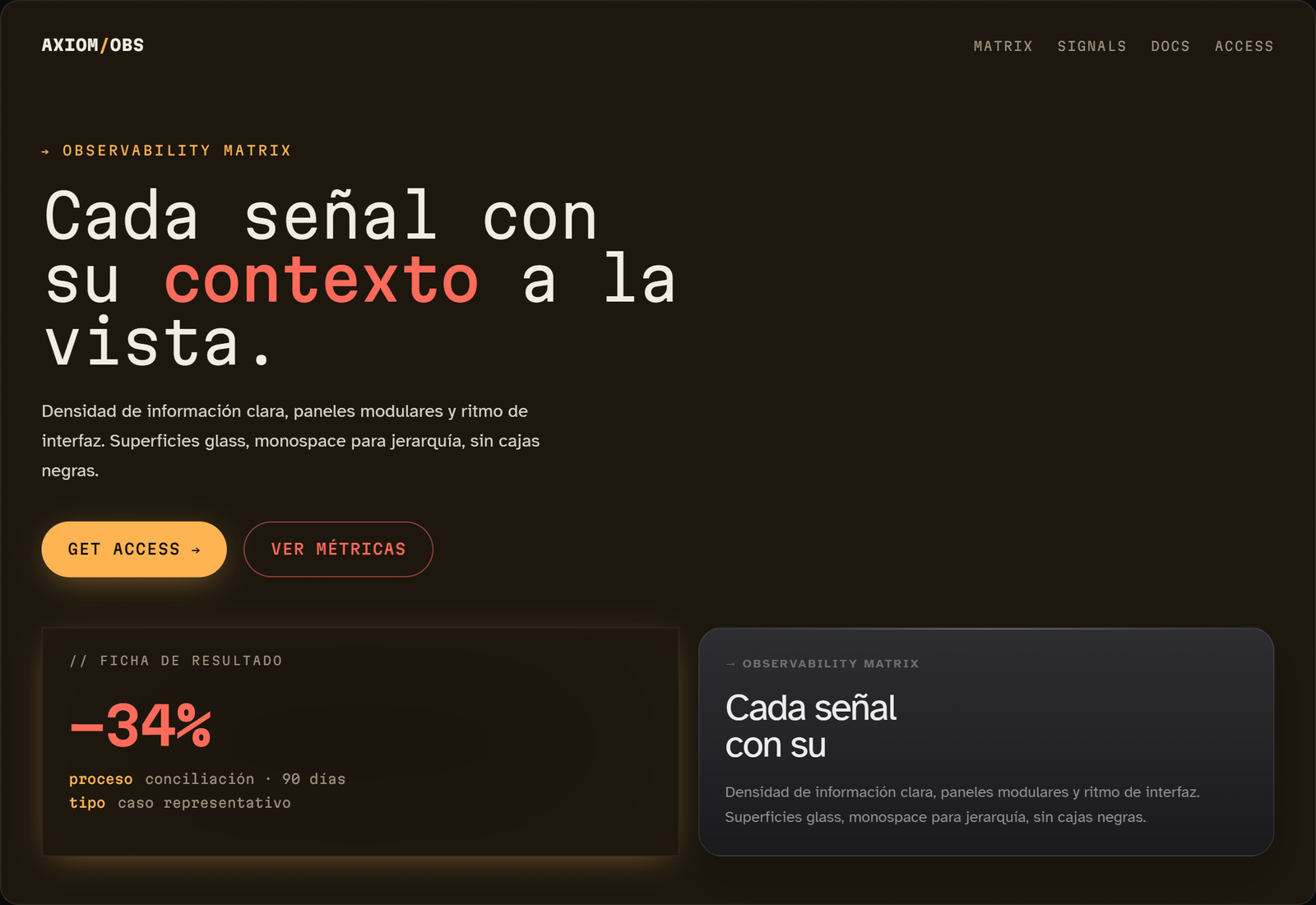 Hero del style guide Axiom · Observability Matrix