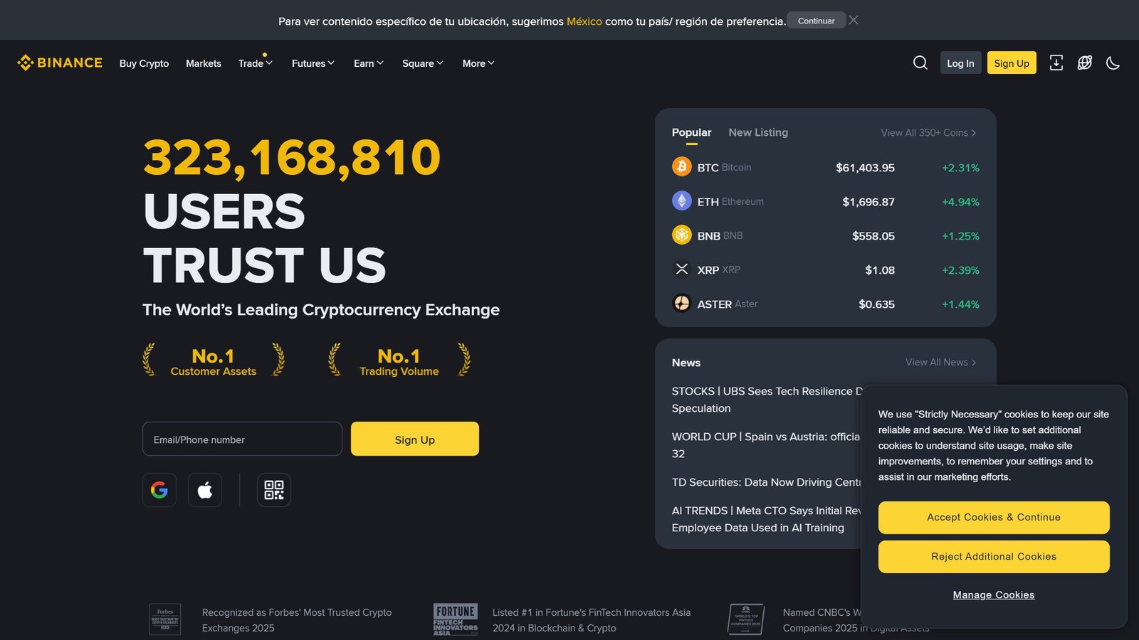 Hero del style guide Binance